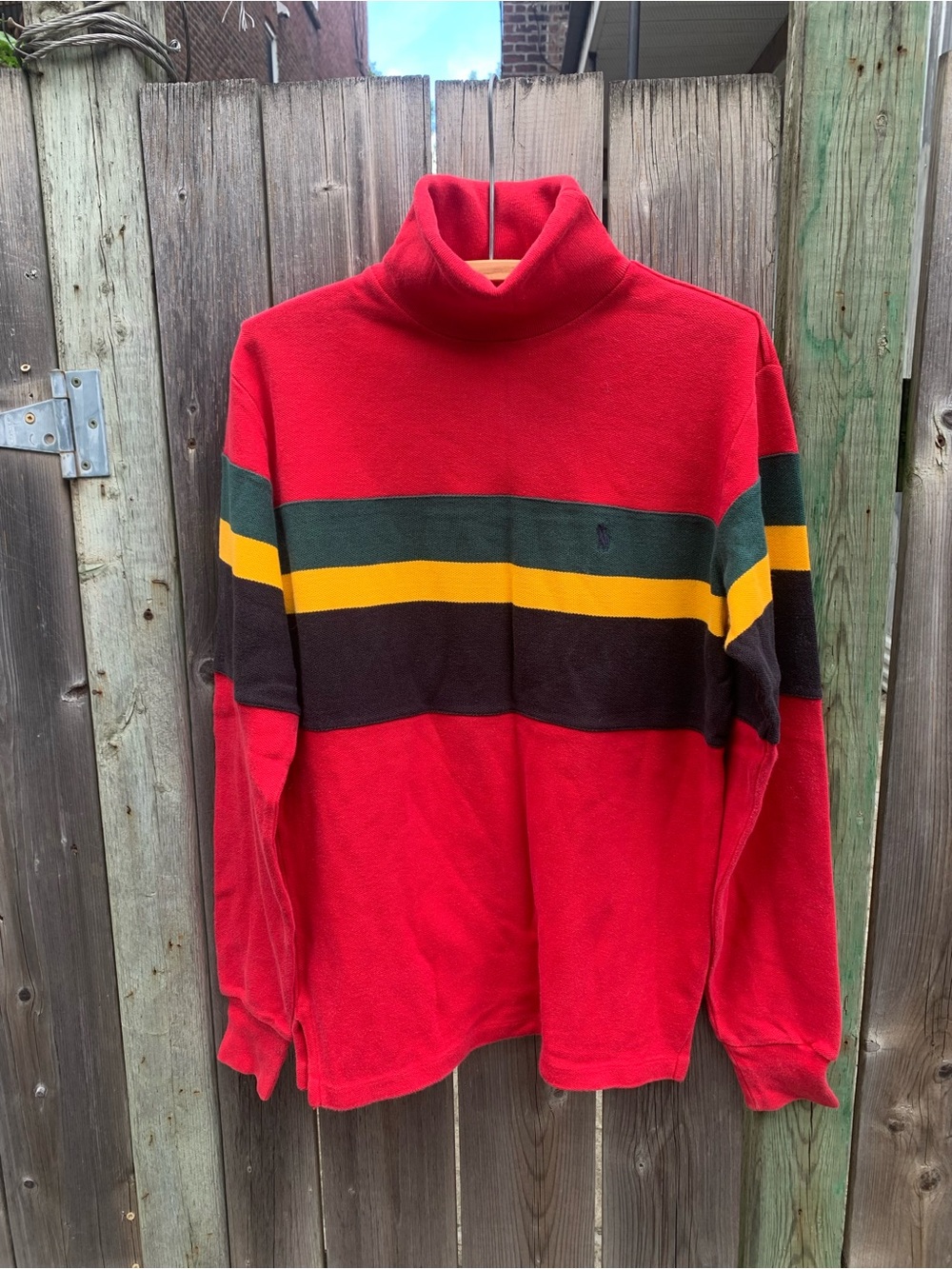 Vintage 90s Polo Ralph Lauren Colorblock Turtleneck Sweater Red Green Yellow